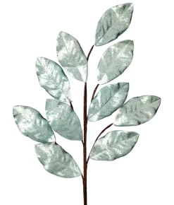 Aqua Glitter Magnolia Leaf Spray