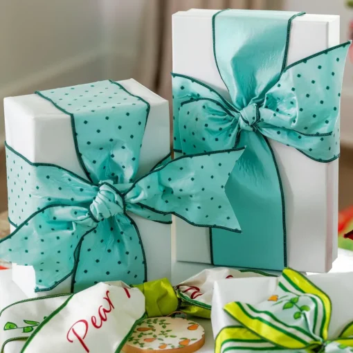 Aqua Swiss Dot Ribbon, 4" X 10YD