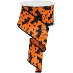 Bats on Orange Royal Ribbon, 2.5" X 10YD