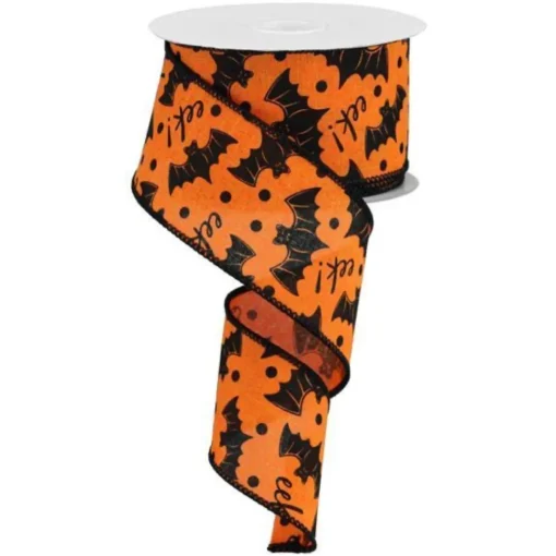 Bats on Orange Royal Ribbon, 2.5" X 10YD