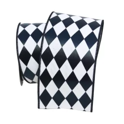 Black and White Foil Jester Diamond Ribbon, 4"X10YD