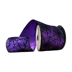 Black Glitter Spider Web on Purple Ribbon, 4" x 10YD