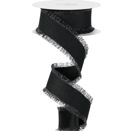 Black Grosgrain Fuzzy Edge Ribbon, 1.5" X 10YD