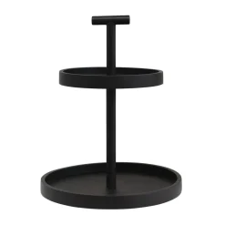 Black Mango Wood 2-Tier Tray with Handle