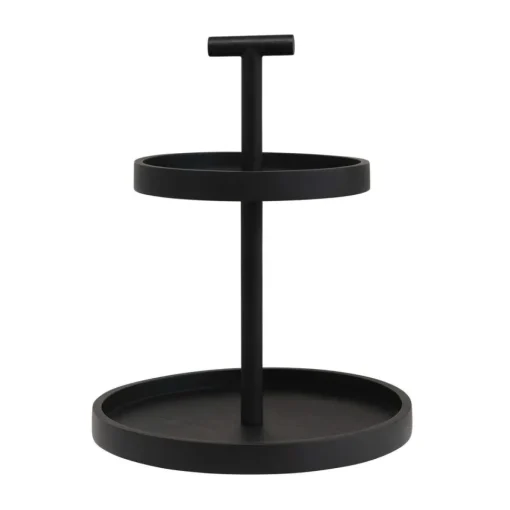 Black Mango Wood 2-Tier Tray with Handle