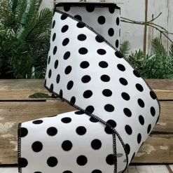 Black Polka Dot on White Ribbon, 4” X 10YD