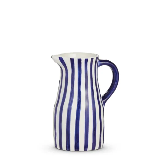 Blue and White Striped Pitcher