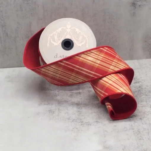 Braeburn Plaid Cranberry and Tan Ribbon, 2.5" X 10YD