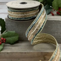 Celadon Pearl Trim Ribbon, 1.5” X 5YD