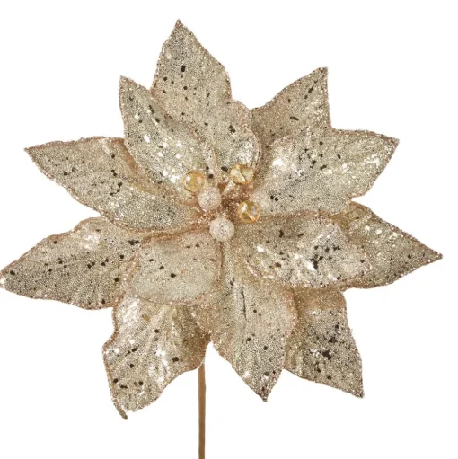 Champagne Glittered Poinsettia Stem