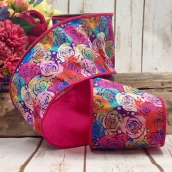 Colorful Wild Roses Ribbon, 4" X 10YD