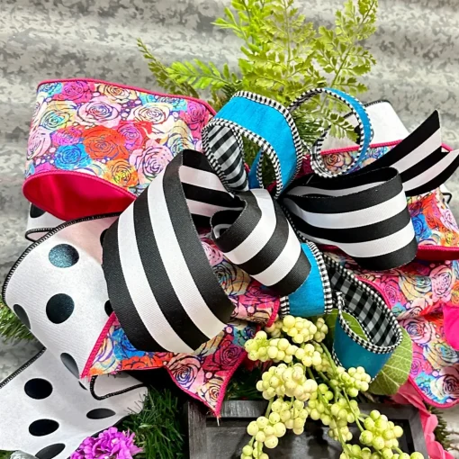 Colorful Wild Roses Ribbon, 4" X 10YD