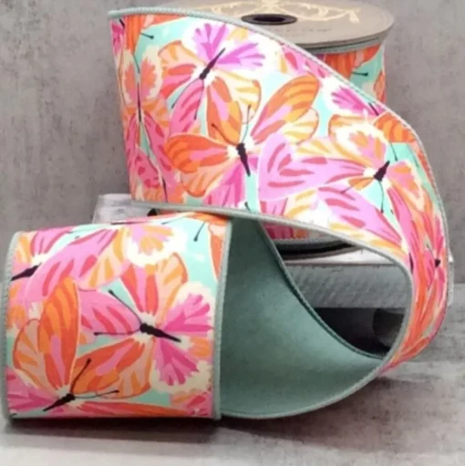 Dupion Colorful Butterflies Ribbon, 4" x 10YD