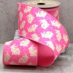 Dupion Pink Easter Floral Rabbit Ribbon, 4" x 10YD