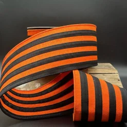 Dupioni Black and Orange Stripe Ribbon, 4" X 10YD