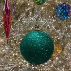 Emerald Green Glitter Ball Ornament, 4"