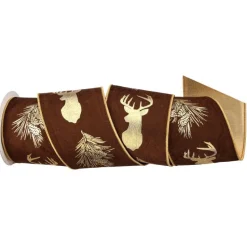 Faux Suede Deer and Pinecone Ribbon, 4" X 5YD