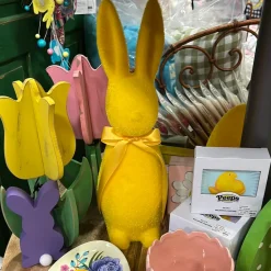 Flocked Button Nose Bunny Figurine, 16"