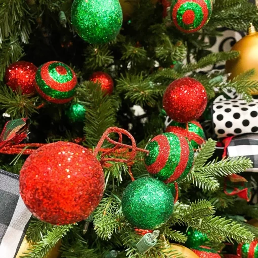 Glitter Ball Garland in Red and Emerald, 5'