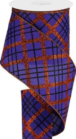Glitter Diagonal Plaid Royal Ribbon, 4" X 10YD