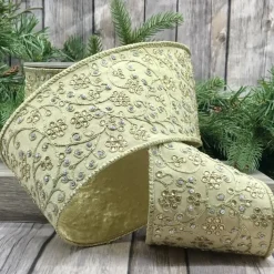 Gold Jewel Floral Garden Ribbon, 4" X 10YD