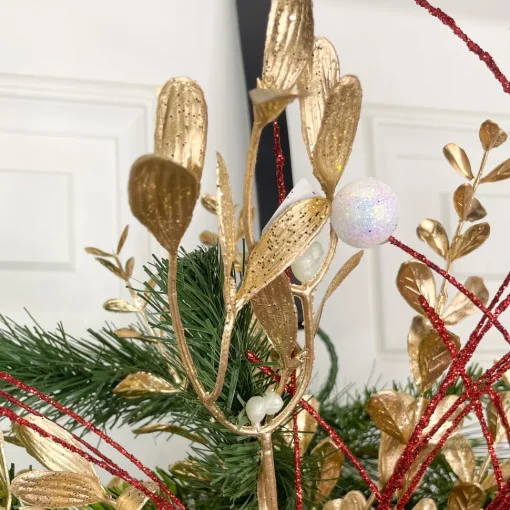 Gold Painted Pearl Mistletoe Spray, 26"