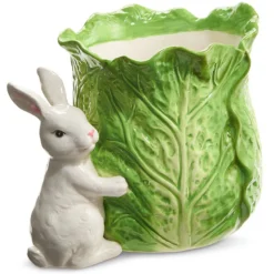 Green Cabbage Container with Bunny