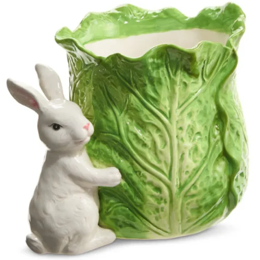 Green Cabbage Container with Bunny