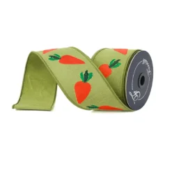 Green Cutesy Carrots Ribbon, 2.5" X 5YD