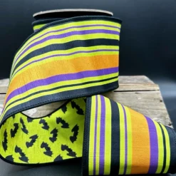 Halloween Stripe Bat Backing Ribbon, 4" X 10YD