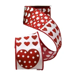 Heart Patchwork Red Ribbon 2.5” x 10yds