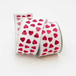 Hearts on White Ribbon, 2.5" X 10YD