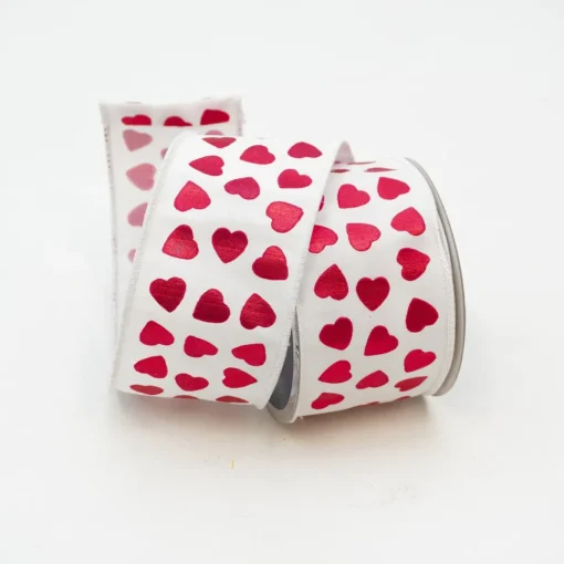 Hearts on White Ribbon, 2.5" X 10YD