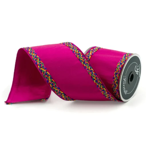Hot Pink Braided Mosaic Ribbon, 4" X 10YD