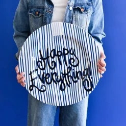 Indigo Skinny Stripe Big Round Platter by Happy Everything!
