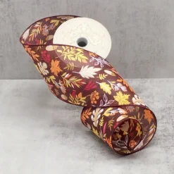 Linen Autumn Foliage Ribbon, 4" X 10YD