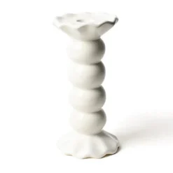 Medium Ruffle Knobbed Candle Holder, Signature White