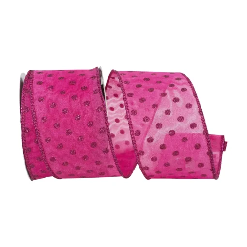 Mesh Deluxe Glitter Dot Hot Pink Ribbon, 2.5" X 10YD