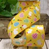 Multi Plaid Eggs and Bunnies on Yellow Ribbon, 2.5“ X 10YD