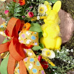 Multi Plaid Eggs and Bunnies on Yellow Ribbon, 2.5“ X 10YD