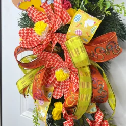 Multi Plaid Eggs and Bunnies on Yellow Ribbon, 2.5“ X 10YD