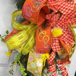 Multi Plaid Eggs and Bunnies on Yellow Ribbon, 2.5“ X 10YD