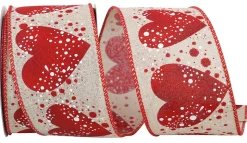 Natural Red Heart Sparkle Ribbon, 2.5" X 10YD