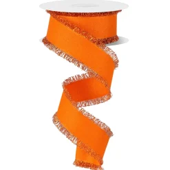 Orange Grosgrain Fuzzy Edge Ribbon, 1.5" X 10YD