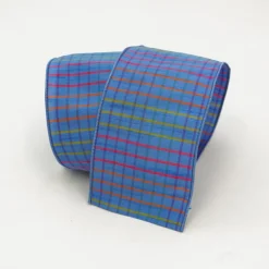Pastel Checks on Periwinkle Burlap 4"X10YD