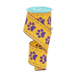 Paw Print Yellow Ribbon, 2.5" X 10YD