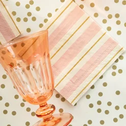 Pink & Gold Awning Stripe Cocktail Napkin Set