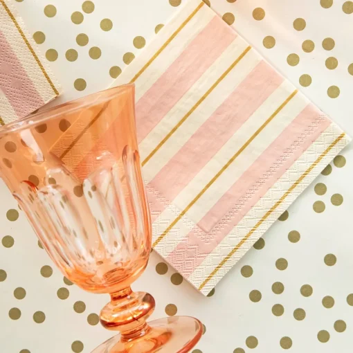 Pink & Gold Awning Stripe Cocktail Napkin Set