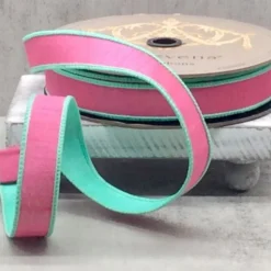 Pink and Aqua Double Sided Dupion Ribbon, 1" x 25YD