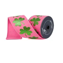 Pink Sparkling Shamrocks Ribbon, 2.5" X 10YD
